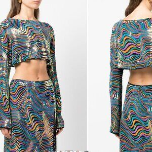 Sally LaPointe Swirl-Sequin Cropped Top